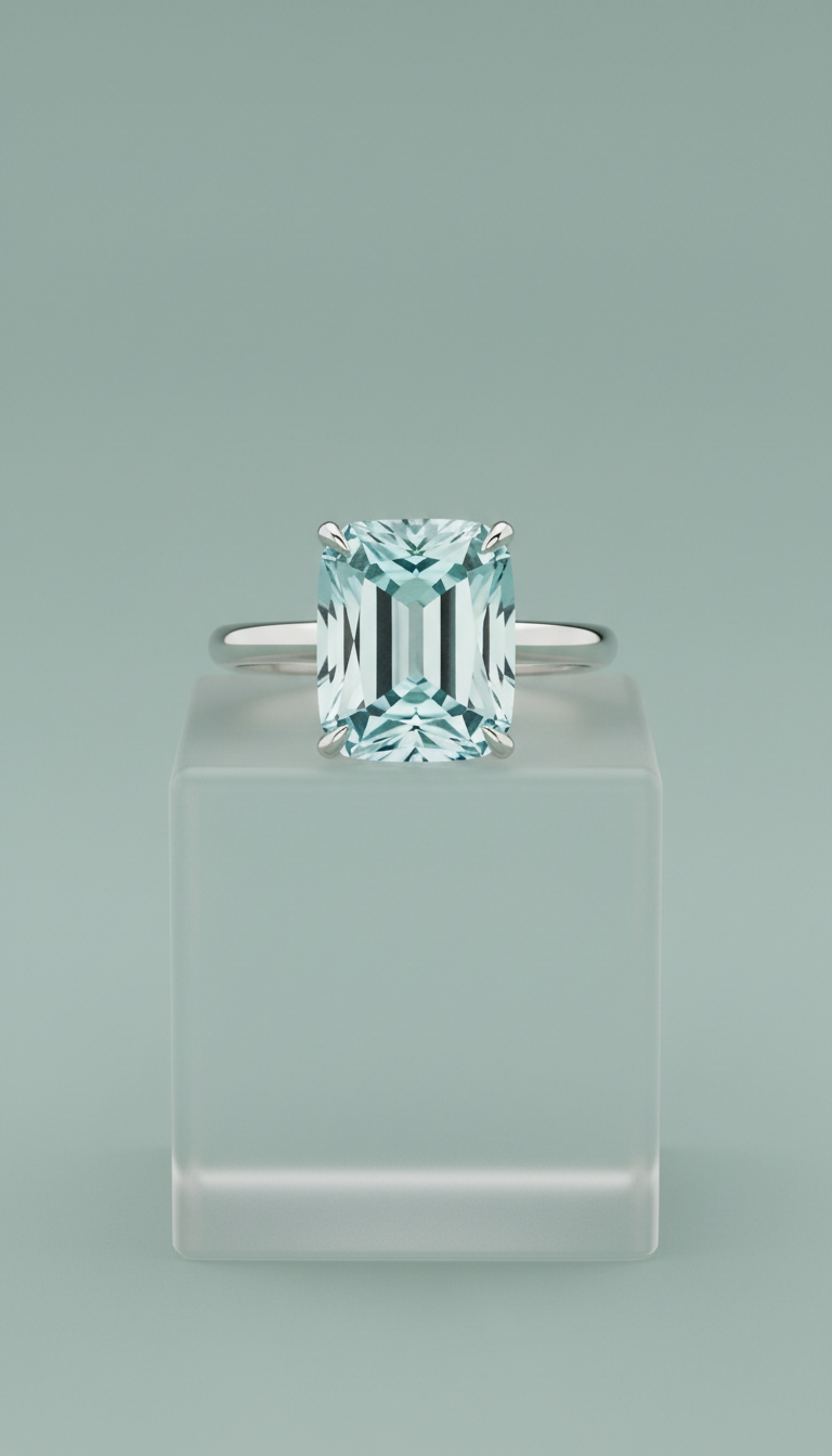 Custom Cushion-Cut Aquamarine Ring
